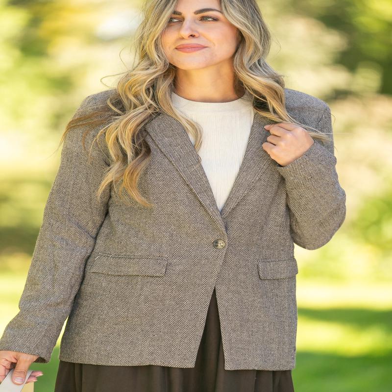 Herringbone Single Button Blazer