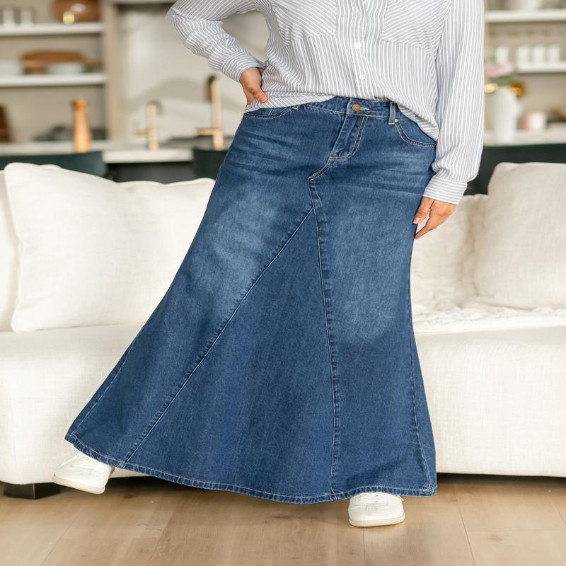 Jennifer A-Line Long Denim Skirt