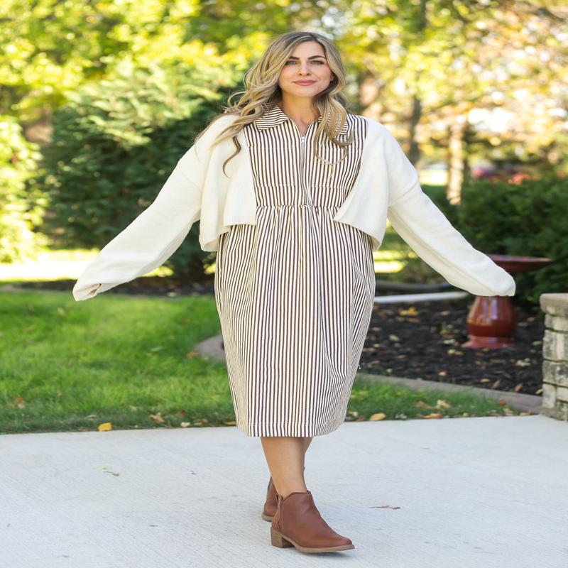 Stripe Half Zip Midi Dress