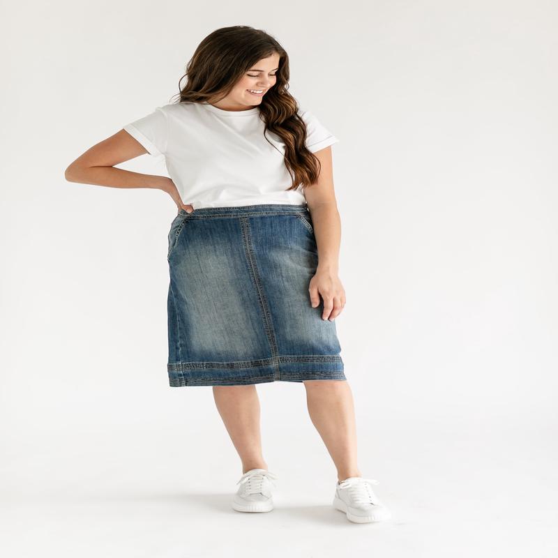 Sutton Side Zip A-line Denim Midi Skirt - FINAL SALE