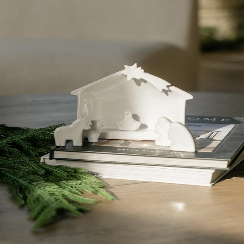 White Stoneware Nativity Set