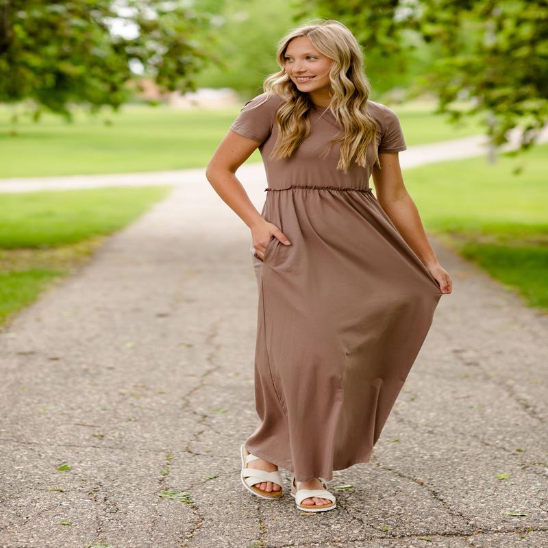 Brie Taupe Short Sleeve Maxi Dress - FINAL SALE