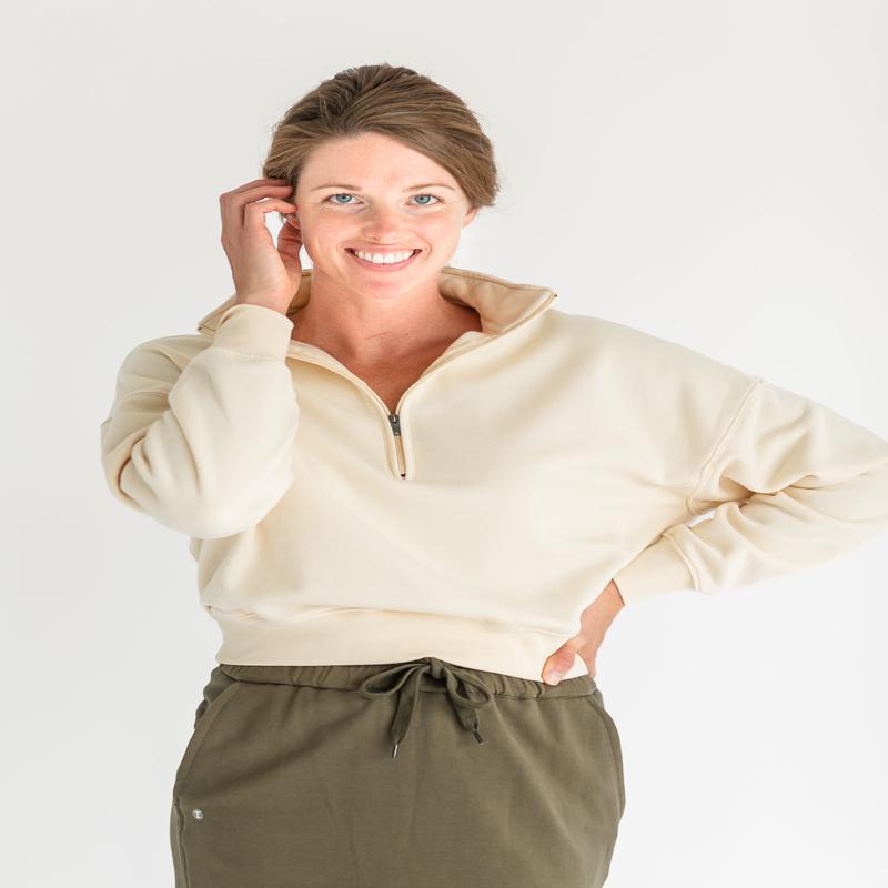 DOORBUSTER - Cameryn Quarter Zip Drop Sleeve Sweatshirt - FINAL SALE