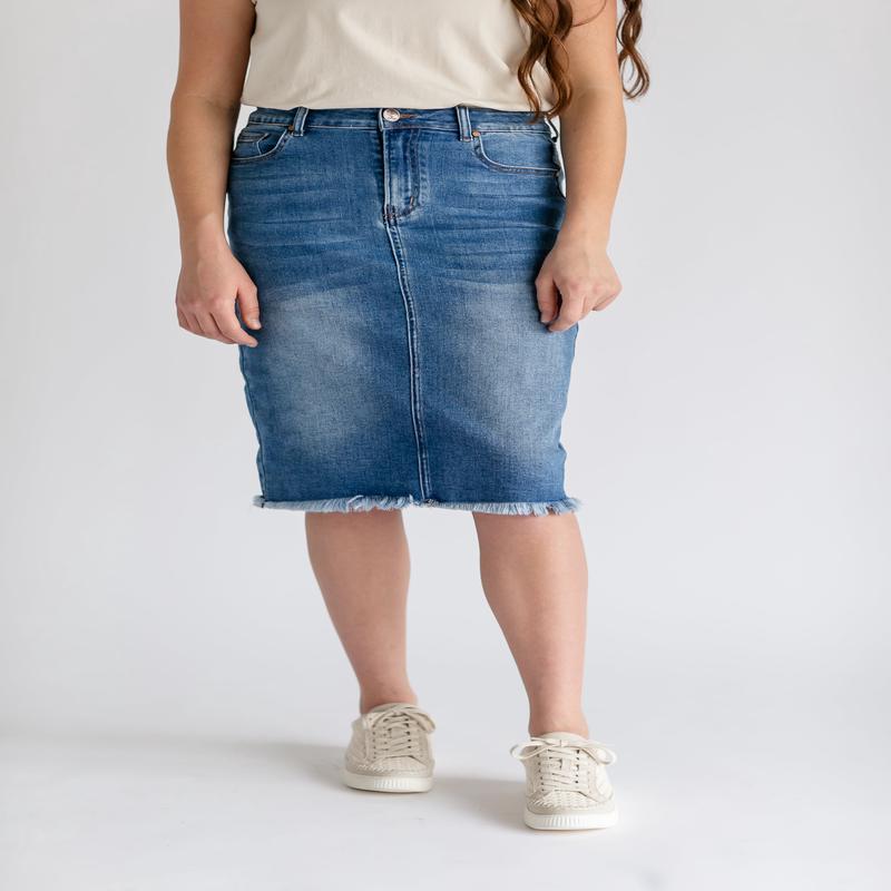 Drew Raw Hem Midi Denim Skirt - FINAL SALE