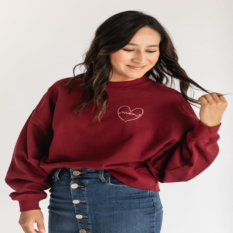 Embroidered Love Mom Crewneck Sweatshirt - FINAL SALE