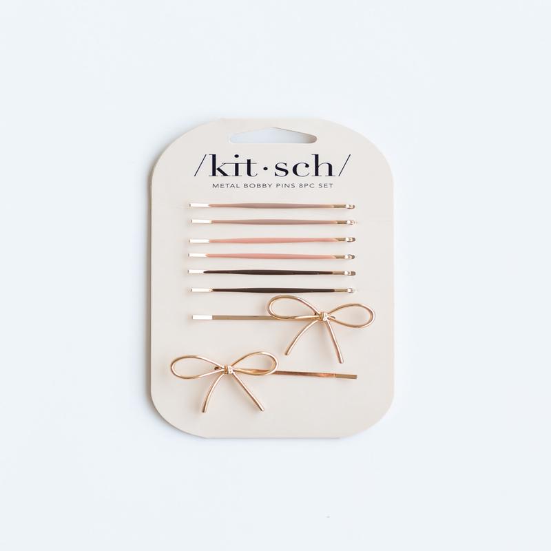 Kitsch Metal Enamel Cloud & Bow Bobby Pins 8pc Set
