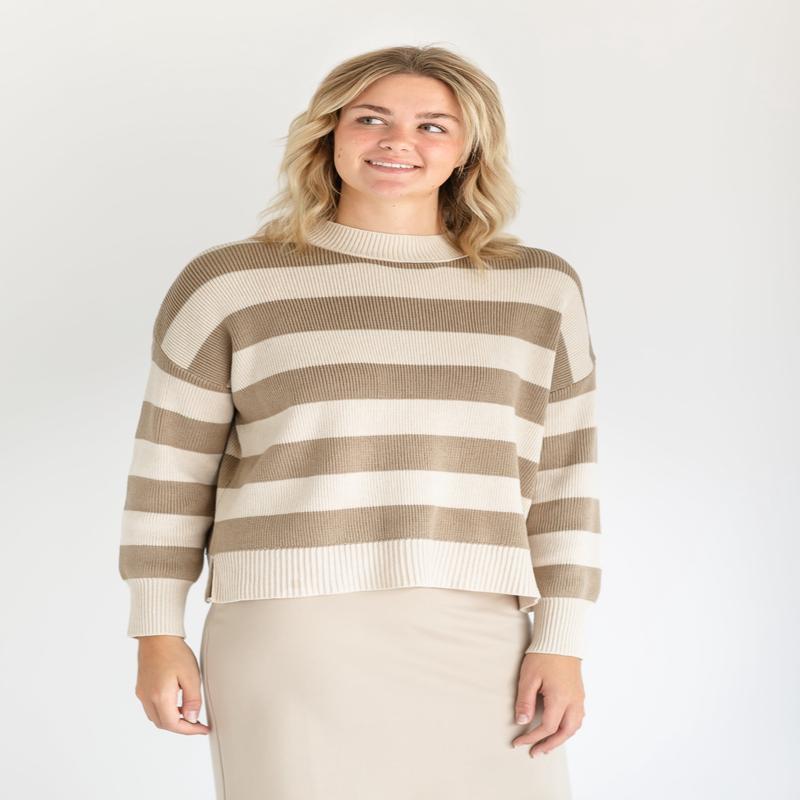 Nella Taupe Bold Stripe Knit Sweater - FINAL SALE
