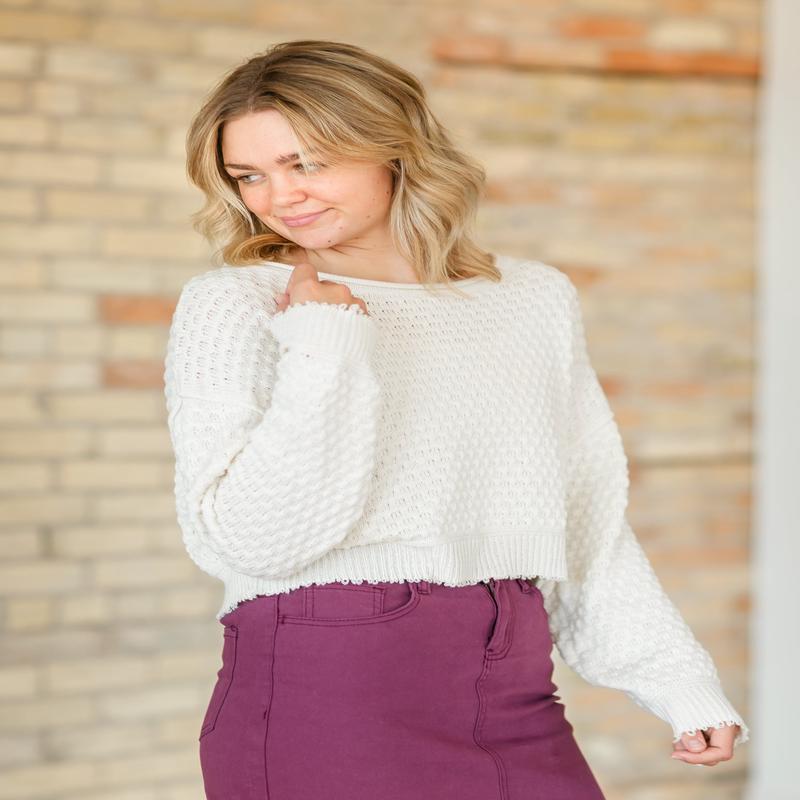 Peyton Raw Hem Bubble Knit Sweater - FINAL SALE