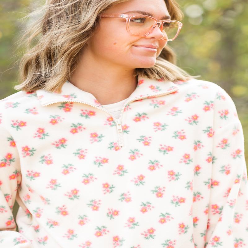 Quarter Zip Floral Fleece Top - FINAL SALE
