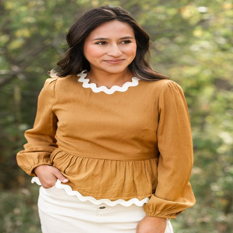 Ricrac Trim Peplum Long Sleeve Top - FINAL SALE