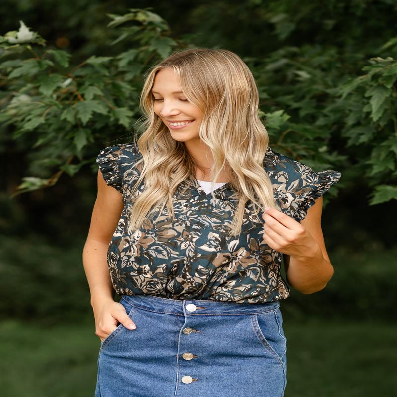 Ruffle Sleeve Floral Printed Blouse - FINAL SALE
