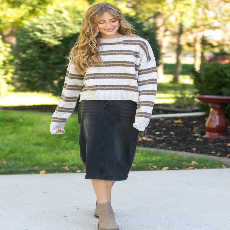 Tiffany Black Denim Midi Skirt