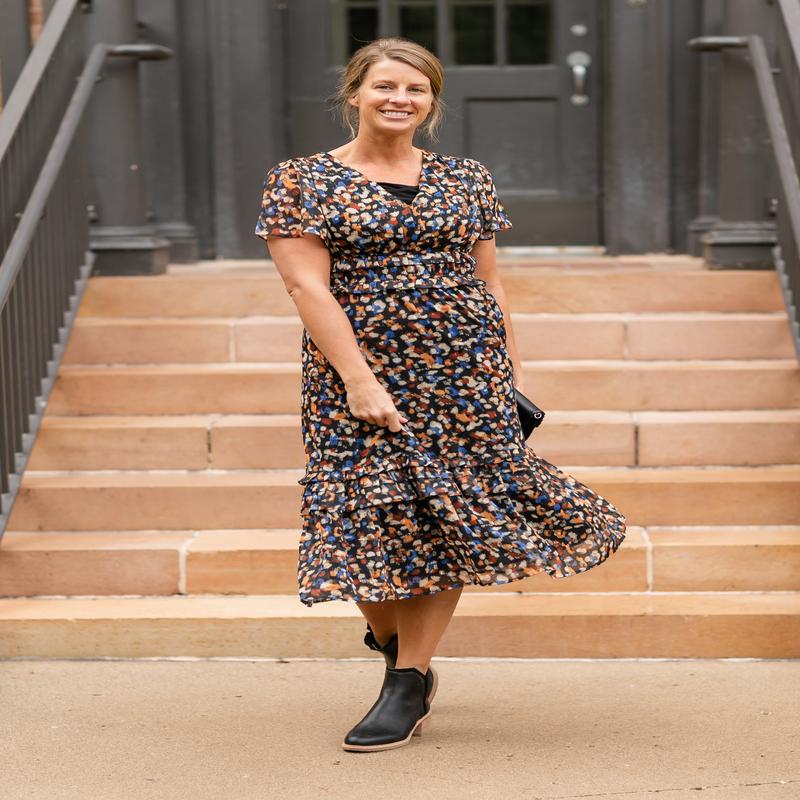 Black V-neck Ruffle Midi Dress - FINAL SALE