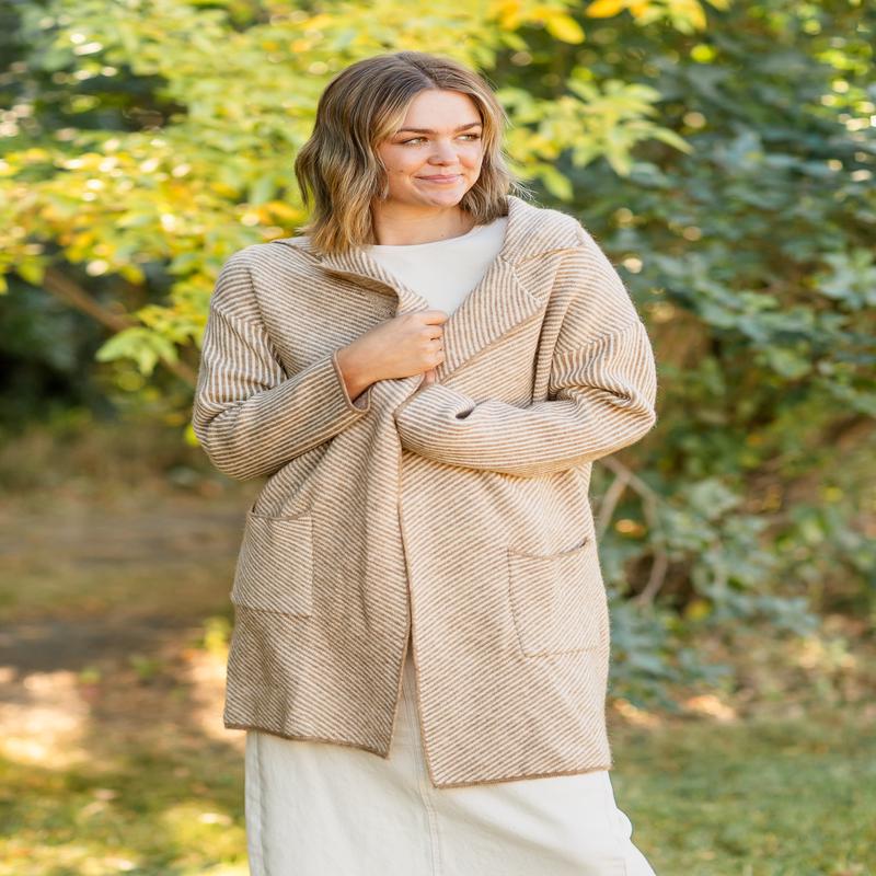 Carmen Striped Knit Lapel Cardigan Coat - FINAL SALE