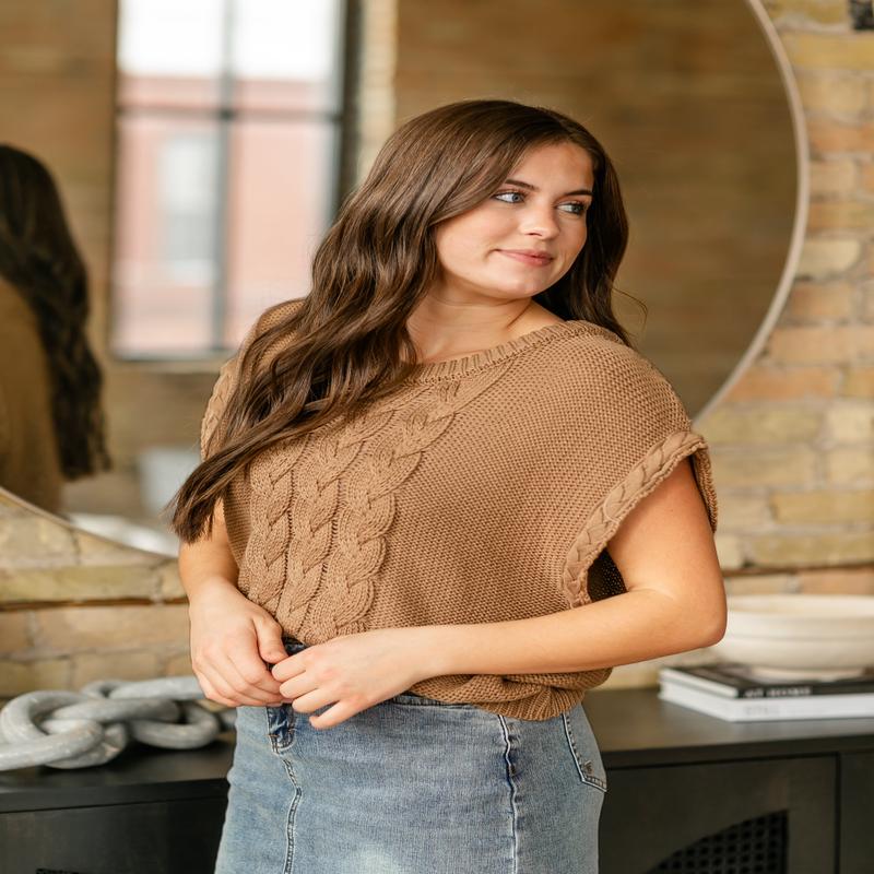 Chain Knit Mocha Sweater Vest - FINAL SALE