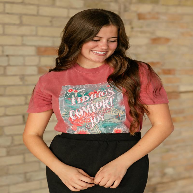 Christmas Comfort & Joy Crimson Graphic Christian Tee - FINAL SALE