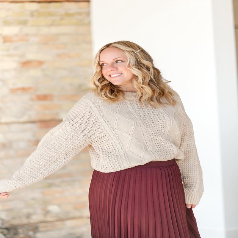 Contrast Knit Long Sleeve Crewneck Sweater - FINAL SALE