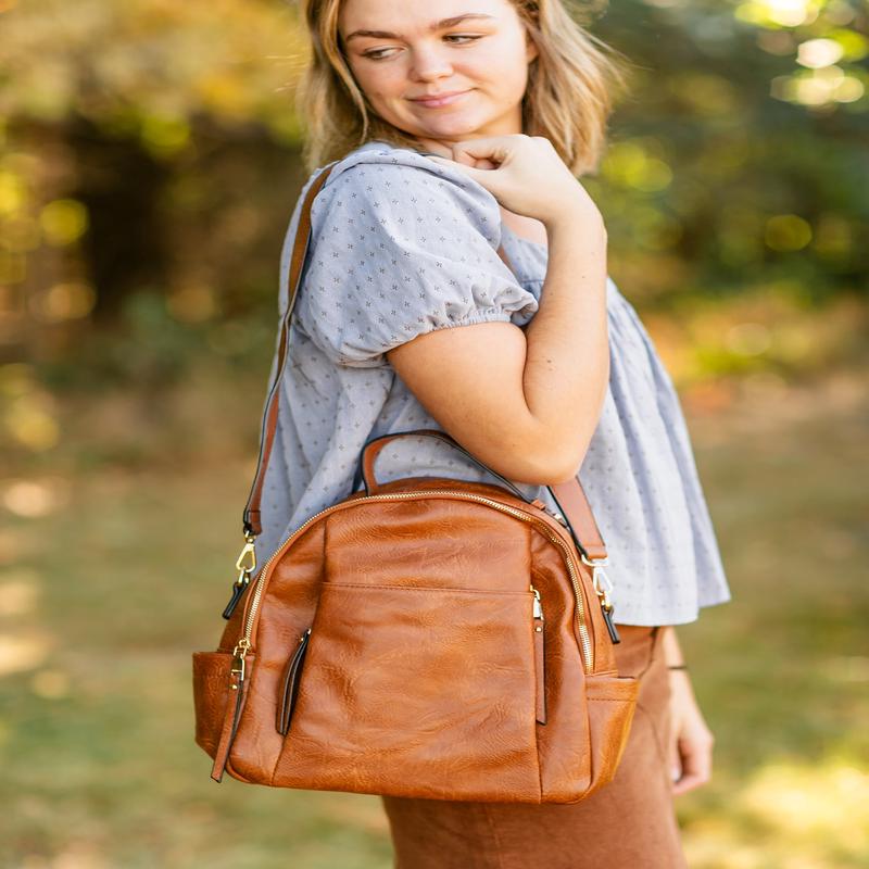 Convertible Faux Leather Long Strap Backpack