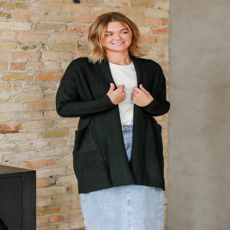 Corinne Black Open Front Cardigan - FINAL SALE