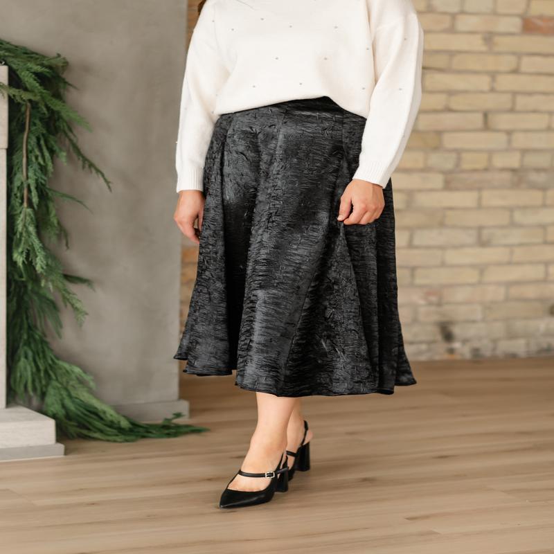 Crinkle Satin Black A-line Skirt - FINAL SALE