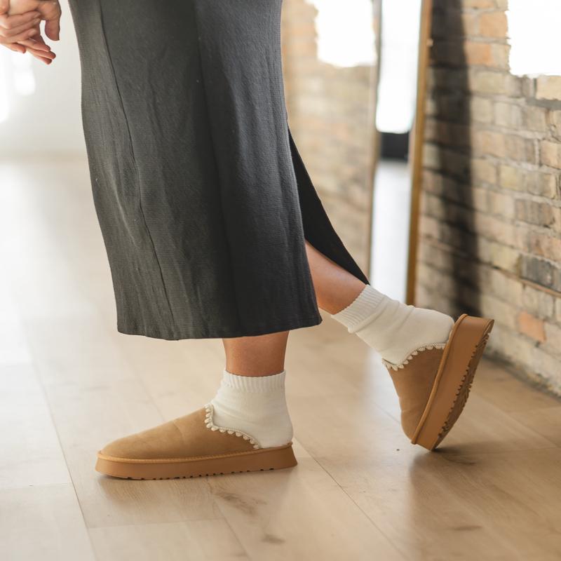 Crochet Edge Slip-on Sherpa Platform Slippers - FINAL SALE