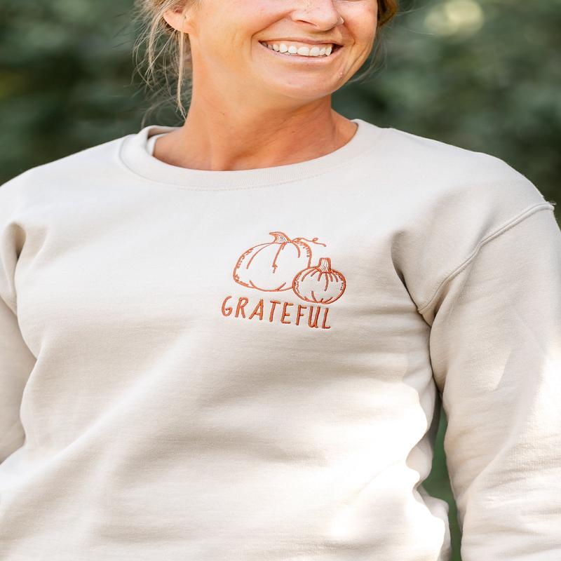 Embroidered Grateful Pumpkin Sweatshirt - FINAL SALE