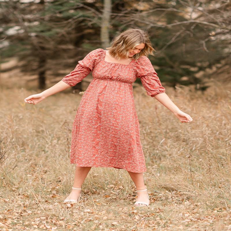 Embroidered Square Neck Long Sleeve Dress - FINAL SALE