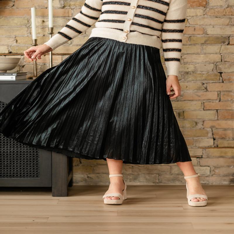 Enora Black Shimmer Pleated Skirt - FINAL SALE