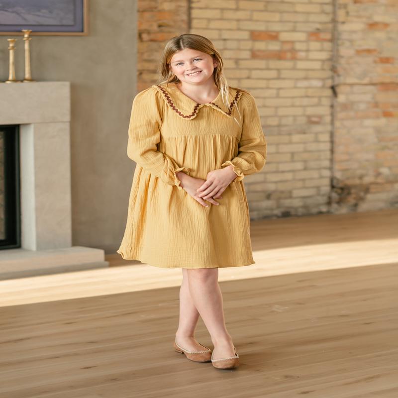 Girl's Gauze Wavy Trimmed Dress - FINAL SALE