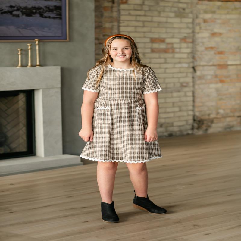 Girl's Short Sleeve Plaid Ricrac Dress - FINAL SALE