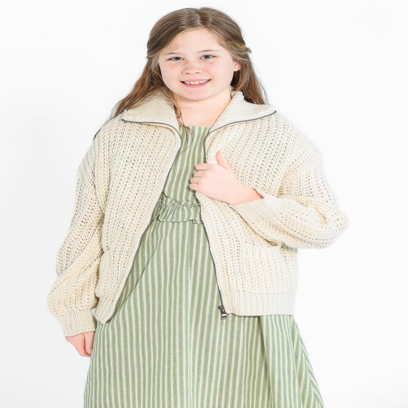 Girl's Zip-up Cream Knit Sweater - FINAL SALE