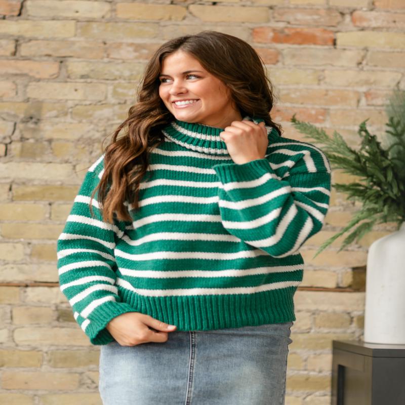 Green Striped Turtleneck Sweater - FINAL SALE