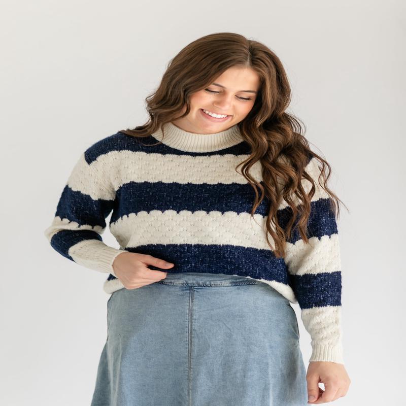 Iggy Scalloped Striped Crewneck Sweater - FINAL SALE