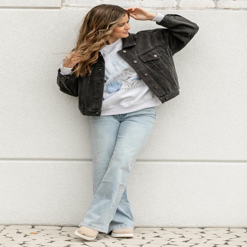 Oversized Washed Black Denim Jacket