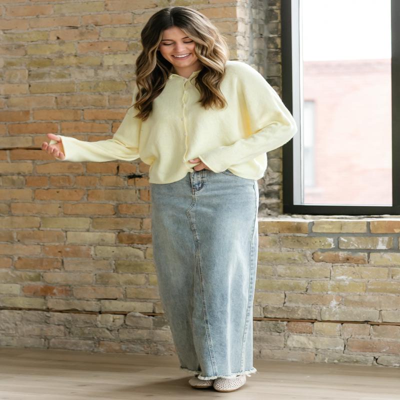 Piper A-line Long Denim Maxi Skirt