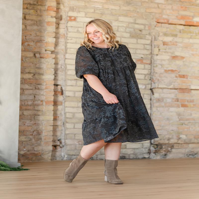 Printed Velvet Textured Floral Tiered Dress - FINAL SALE