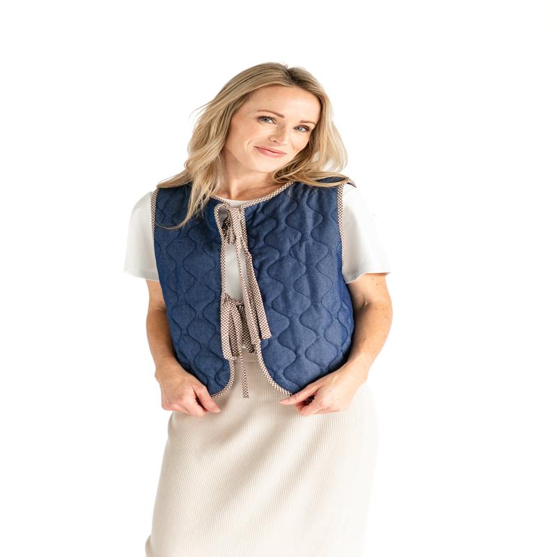 Quilted Front Tie Dark Denim Vest - FINAL SALE