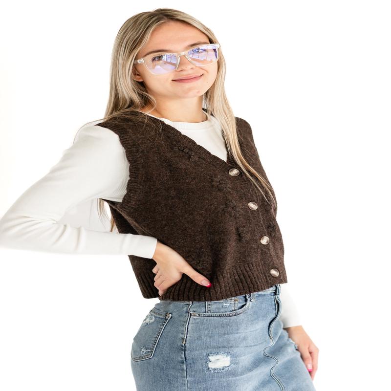 Scallop Edge Button Up Knit Vest - FINAL SALE