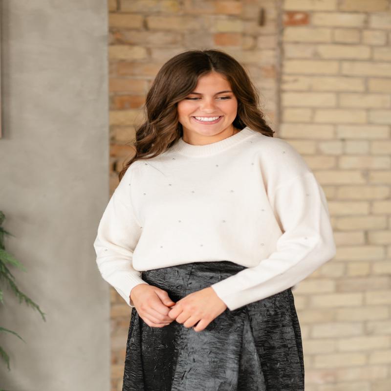 Silver Pearl Embellished Soft Knit Sweater - FINAL SALE