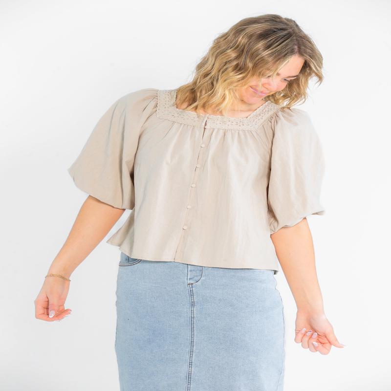 Square Neck Eyelet Lace Trimmed Top - FINAL SALE