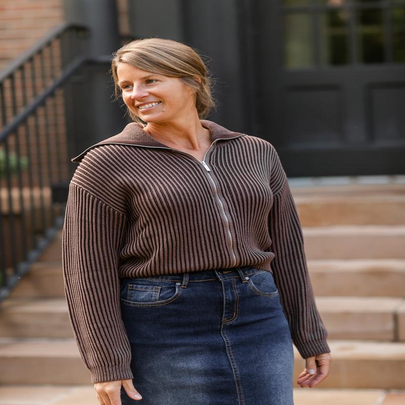 Zip-up Brown Knit Sweater - FINAL SALE