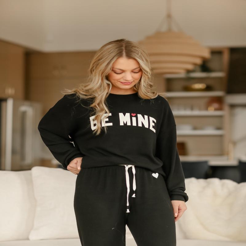 Be Mine Black Long Sleeve Soft Lounge Top - FINAL SALE