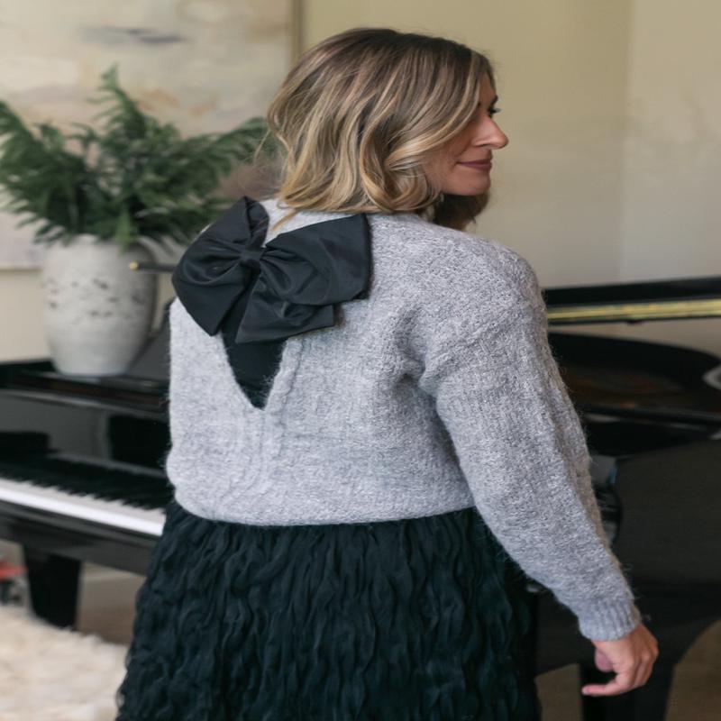 Bow Back Lurex Fuzzy Sweater