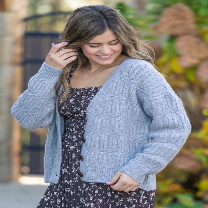 Button Down Cable Knit Cardigan