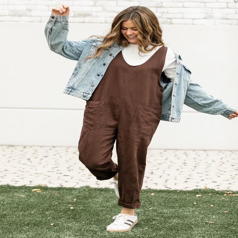Chocolate Denim Wide Leg Overalls