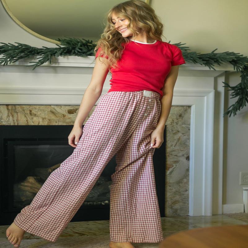 Gingham Elastic Waist Pants