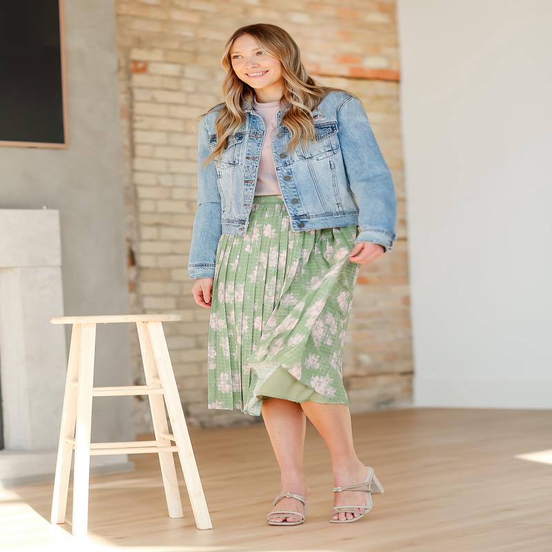 Green Floral Pleated Midi Skirt - FINAL SALE