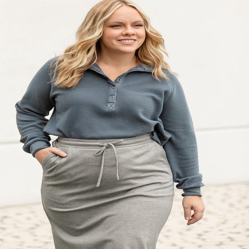 Half Snap Mock Neck Knit Top