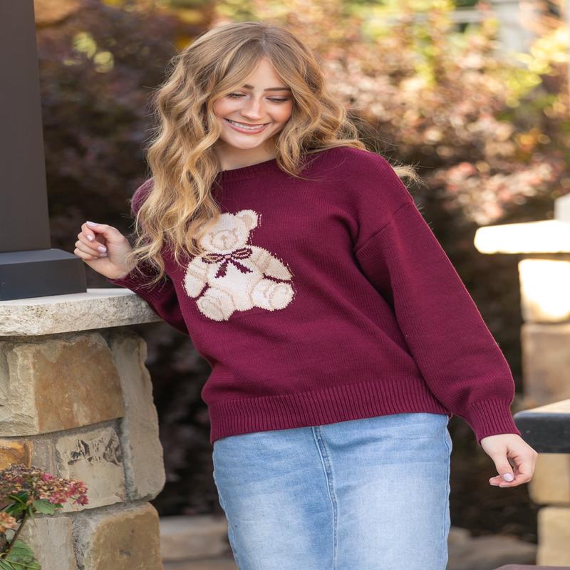 Jacquard Teddy Crew Neck Sweater