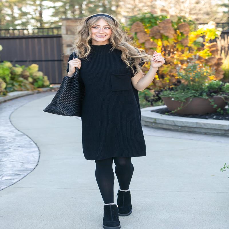 Knit Mock Neck Sweater Midi Dress